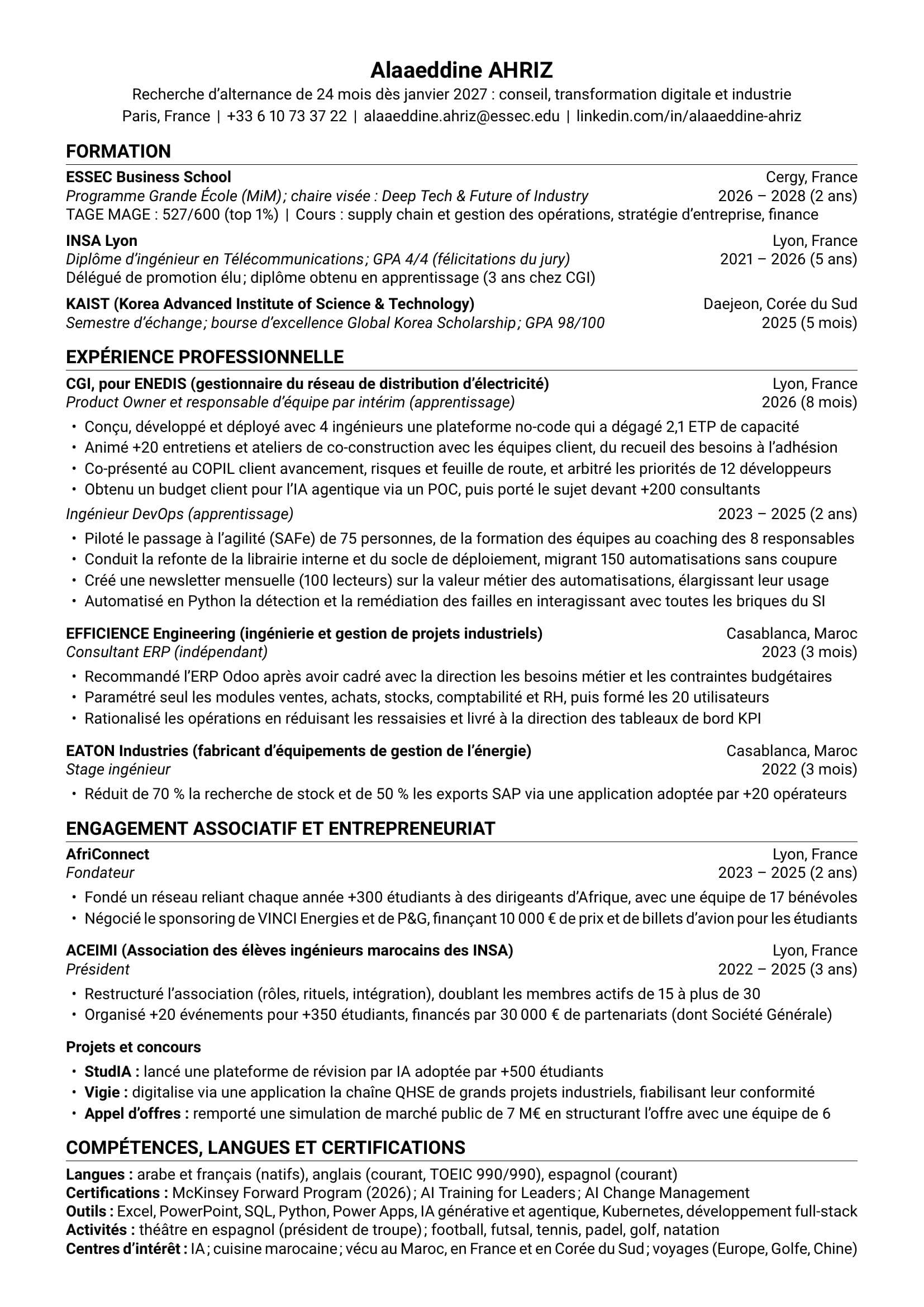 CV d’Alaaeddine Ahriz